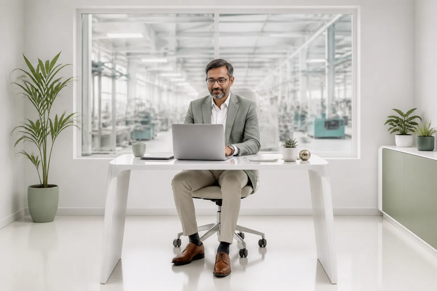 Business owner reviewing digital analytics for their Pune MIDC manufacturing unit