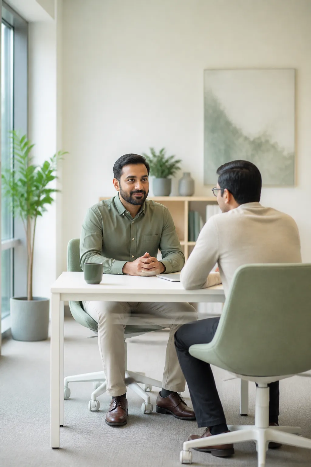 CliqvAI team member in a focused, professional conversation with a Pune MIDC business owner